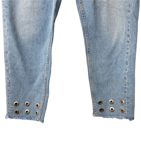 Zara Studded High Rise Engineering Mom Jeans Grommet Detail Raw Hem Crop Size 8 - Picture 8 of 13